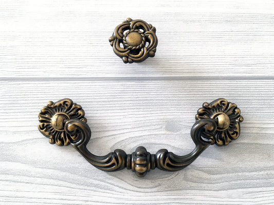 4.5" Drop Bail Drawer Pull Vintage Style Antique Gold Brass