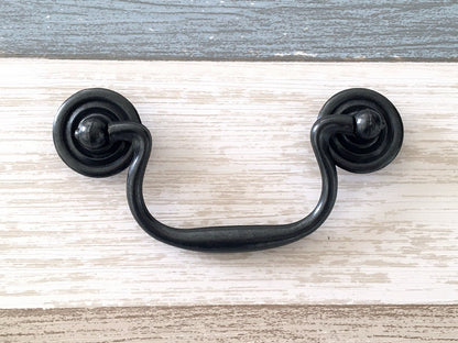 3.5" Centers Vintage Style Drop Drawer Pull & Knob - Antique Black