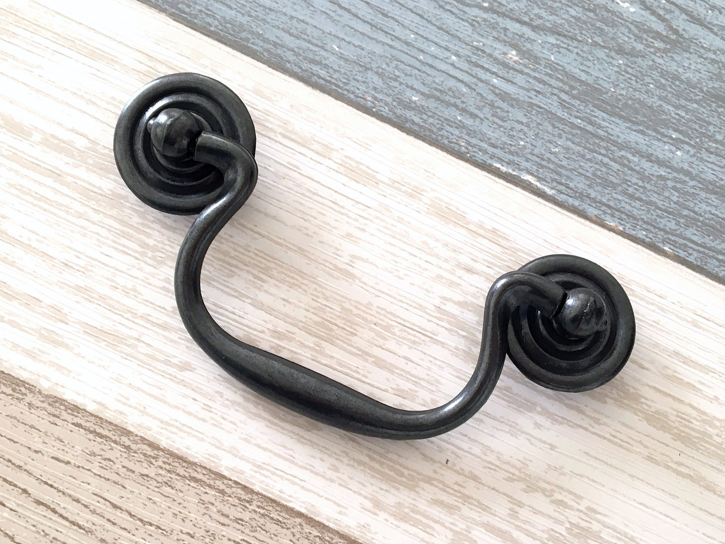 3.5" Centers Vintage Style Drop Drawer Pull & Knob - Antique Black