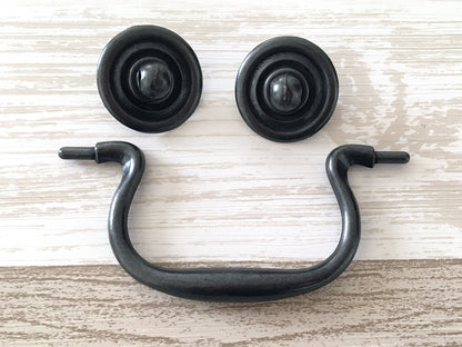 3.5" Centers Vintage Style Drop Drawer Pull & Knob - Antique Black