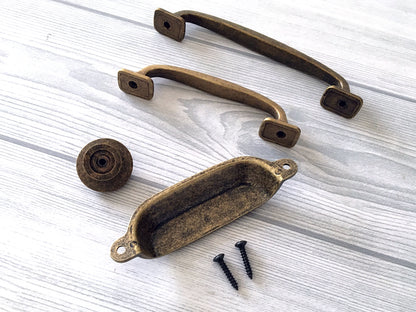 3.75" 5" Antique Bronze Cabinet Handle & Cup Drawer Pull - LynnsHardware