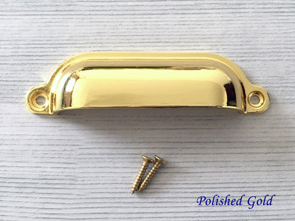 3.5" Centers Gold Cup Drawer Pull and Cabinet Knob