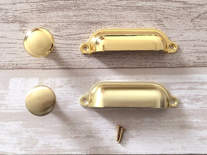 3.5" Centers Gold Cup Drawer Pull and Cabinet Knob