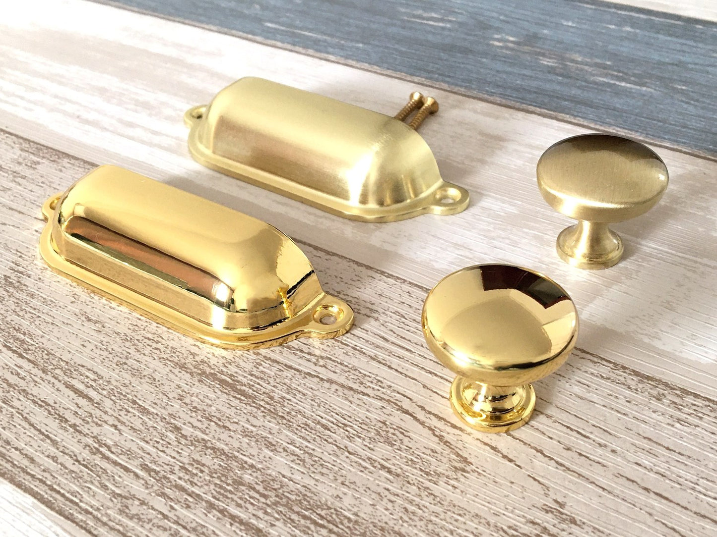 3.5" Centers Gold Cup Drawer Pull and Cabinet Knob