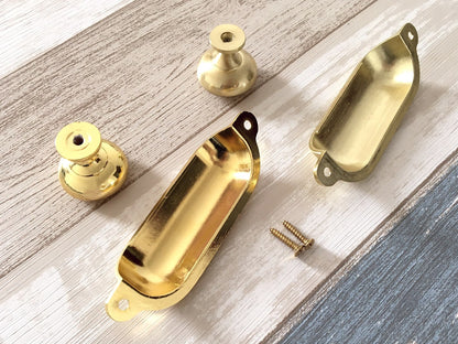 3.5" Centers Gold Cup Drawer Pull and Cabinet Knob