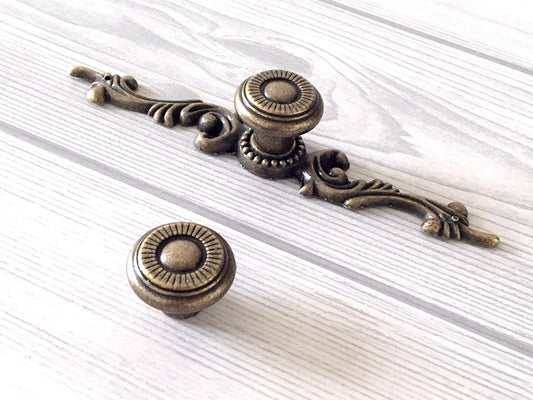 Antique Bronze Drawer Pull, Cabinet Knobs with Backplate