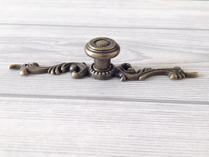 Antique Bronze Drawer Pull, Cabinet Knobs with Backplate