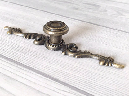 Antique Bronze Drawer Pull, Cabinet Knobs with Backplate