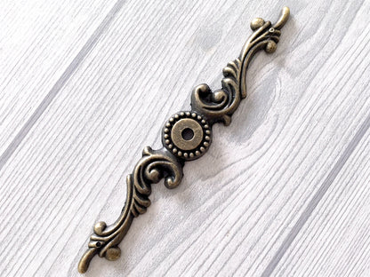 Antique Bronze Drawer Knob with Backplate, Cabinet Pulls Hardware, Vintage Style