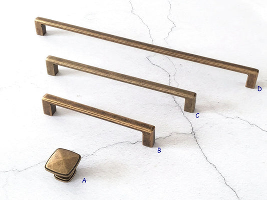 Antique Bronze Cabinet Square Bar Handle - Rustic Retro Hardware