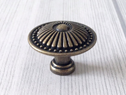 Mid-century Design Round Cabinet Knob, Polished Gold / Antique Bronze, 1.3" Diameter