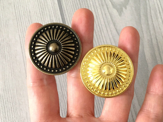 Mid-century Design Round Cabinet Knob, Polished Gold / Antique Bronze, 1.3" Diameter