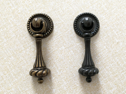 Vintage Style Pendant Drawer Pull, Teardrop Cabinet Knob, Antique Bronze Black Hardware