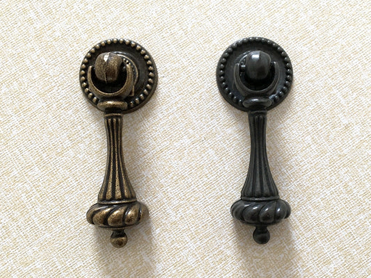 Vintage Style Pendant Drawer Pull, Teardrop Cabinet Knob, Antique Bronze Black Hardware