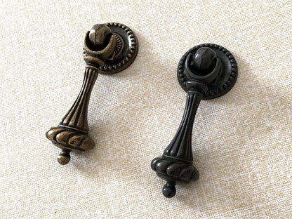 Vintage Style Pendant Drawer Pull, Teardrop Cabinet Knob, Antique Bronze Black Hardware