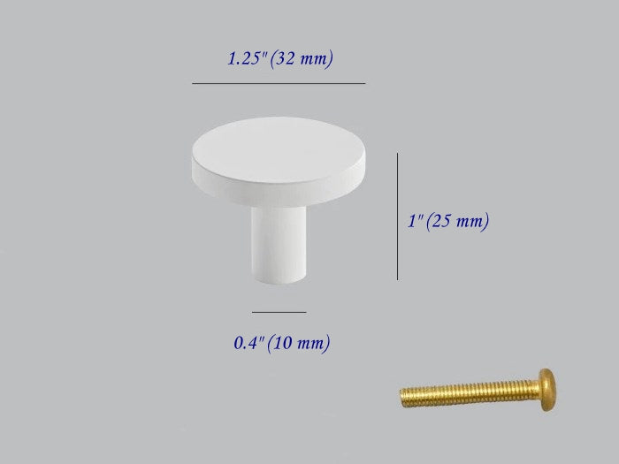 Solid Brass Circle Cabinet Disc Knob - White - LynnsHardware