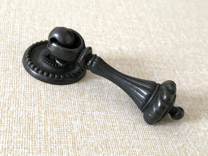 Vintage Style Pendant Drawer Pull, Teardrop Cabinet Knob, Antique Bronze Black Hardware