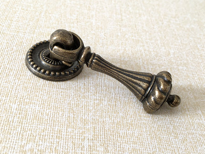Vintage Style Pendant Drawer Pull, Teardrop Cabinet Knob, Antique Bronze Black Hardware