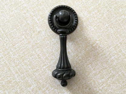 Vintage Style Pendant Drawer Pull, Teardrop Cabinet Knob, Antique Bronze Black Hardware
