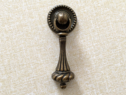 Vintage Style Pendant Drawer Pull, Teardrop Cabinet Knob, Antique Bronze Black Hardware