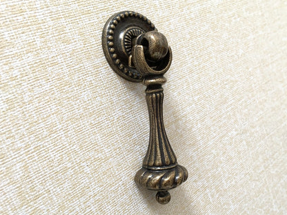 Vintage Style Pendant Drawer Pull, Teardrop Cabinet Knob, Antique Bronze Black Hardware
