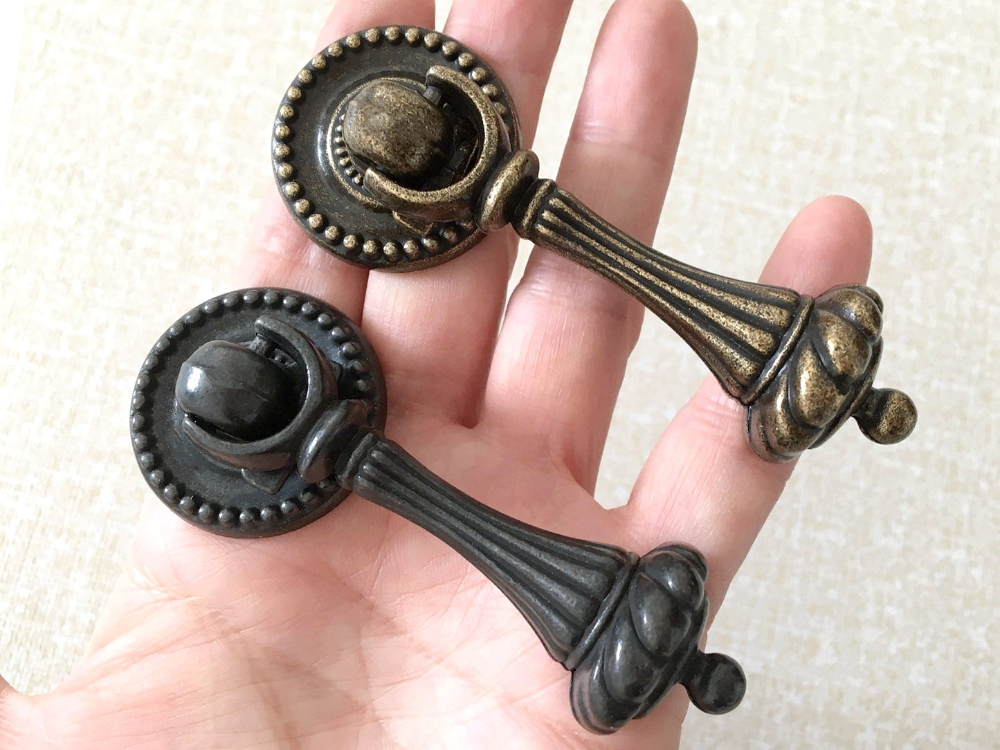 Vintage Style Pendant Drawer Pull, Teardrop Cabinet Knob, Antique Bronze Black Hardware
