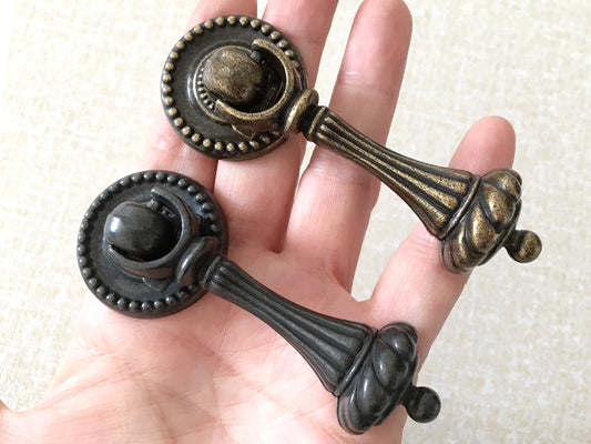Vintage Style Pendant Drawer Pull, Teardrop Cabinet Knob, Antique Bronze Black Hardware