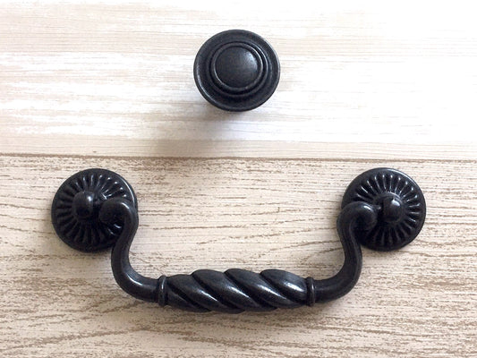 4.25" Drawer Pull Bail Drop Handles Antique Black Vintage Style