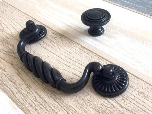4.25" Drawer Pull Bail Drop Handles Antique Black Vintage Style