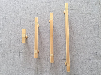 3.75" 5" 7.5" Striped Square Cabinet Pull - Brushed Gold