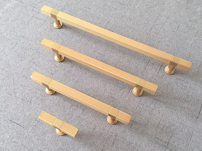 3.75" 5" 7.5" Striped Square Cabinet Pull - Brushed Gold