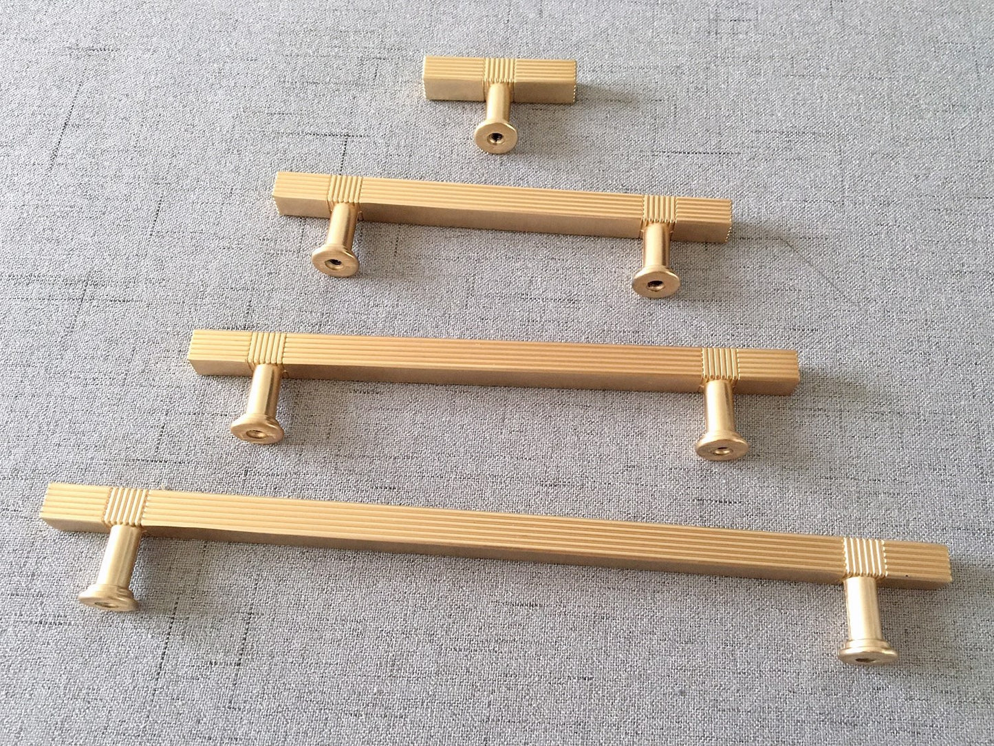 3.75" 5" 7.5" Striped Square Cabinet Pull - Brushed Gold