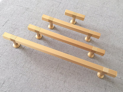 3.75" 5" 7.5" Striped Square Cabinet Pull - Brushed Gold