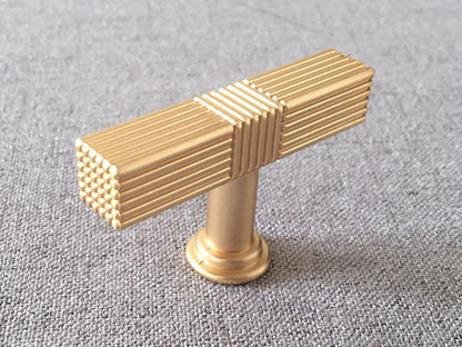 3.75" 5" 7.5" Striped Square Cabinet Pull - Brushed Gold