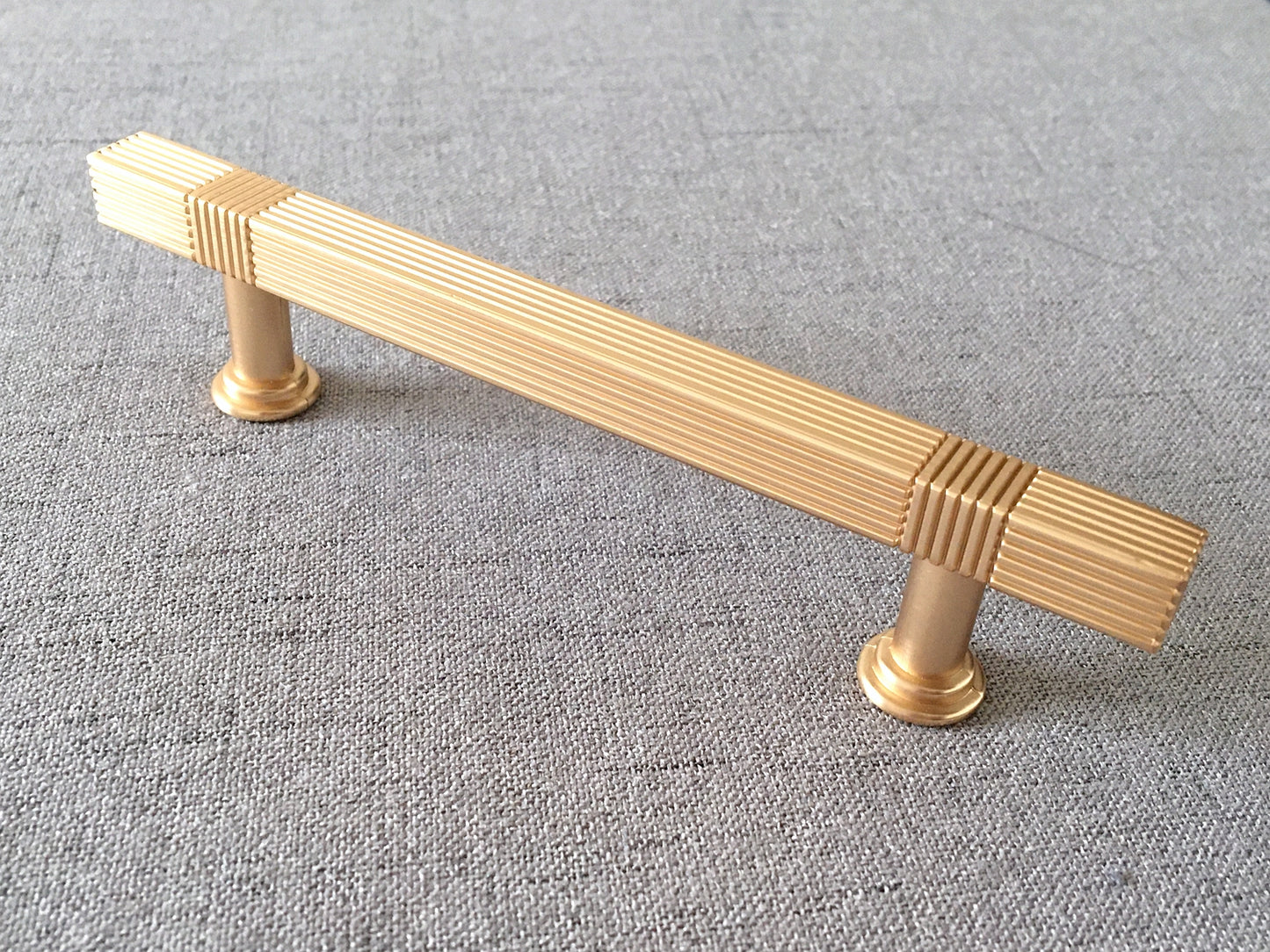 3.75" 5" 7.5" Striped Square Cabinet Pull - Brushed Gold