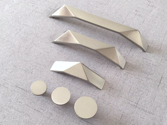 Nickel Geometric Cabinet Handles, Drawer Pulls, Modern Kitchen Hardware
