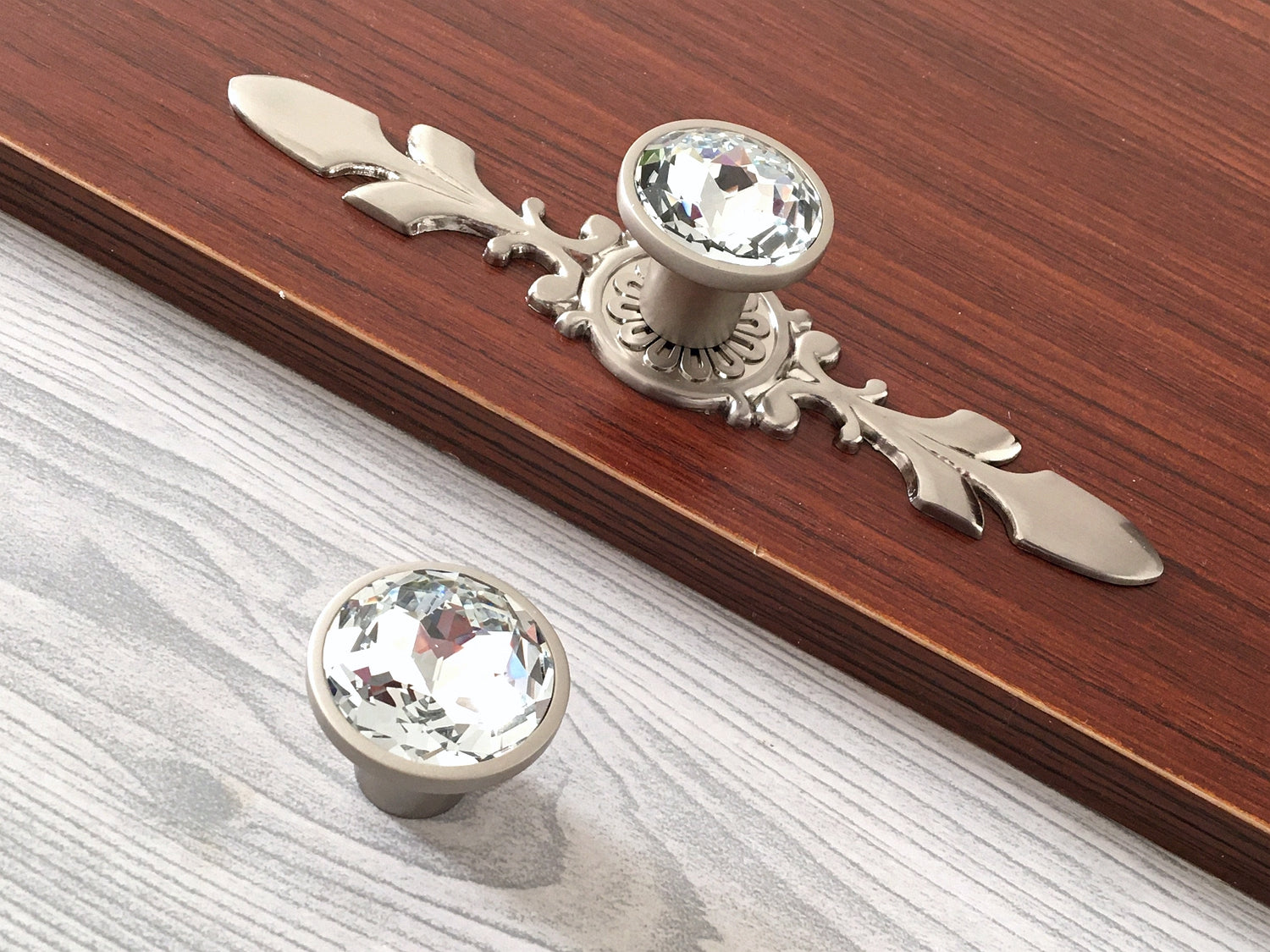 Clear Glass Drawer Knobs with Brushed Nickel Backplate - LynnsHardware