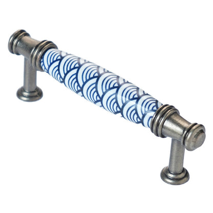 3.75" 5" Ceramic Cabinet Pulls, Blue White Fish Scale