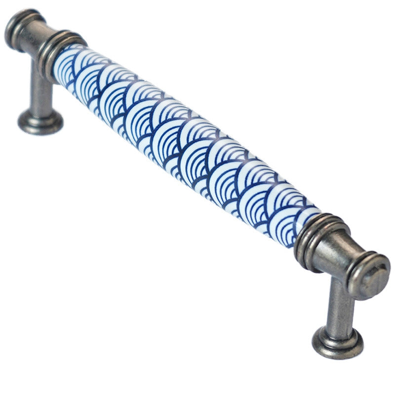 3.75" 5" Ceramic Cabinet Pulls, Blue White Fish Scale