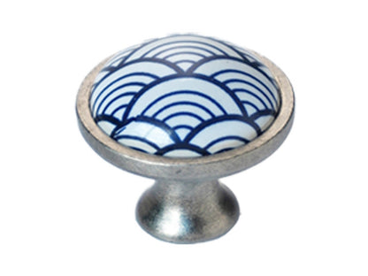 3.75" 5" Ceramic Cabinet Pulls, Blue White Fish Scale