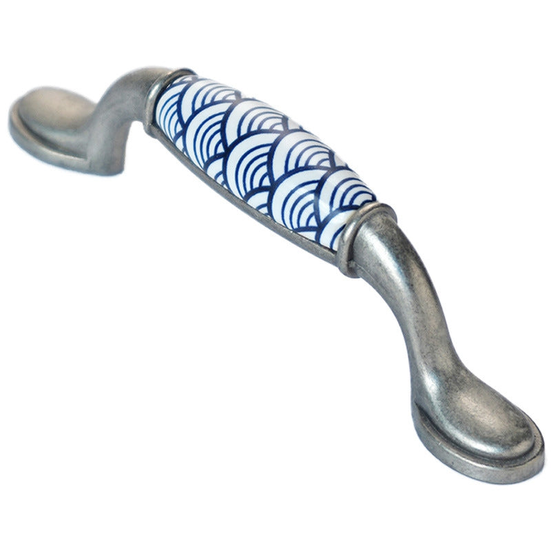 3.75" 5" Ceramic Cabinet Pulls, Blue White Fish Scale