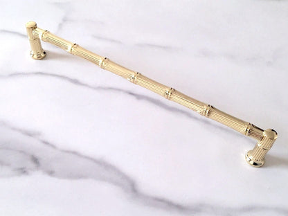 Bamboo Drawer Handles, Polished Gold, Kitchen Cabinet Hardware, 3.75" 5" 7.5" Centers