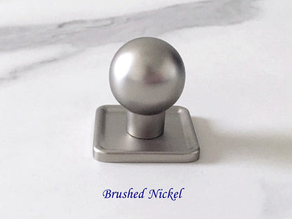Drawer Ball Knob w. Square Plate, Sphere Cabinet Pull, Nickel Polished Chrome, Modern Kitchen Hardware