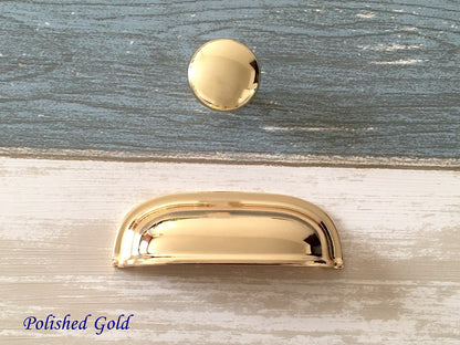 2.5" Gold Cup Drawer Pull, Cabinet Knobs, 64 mm Centers, Kitchen Hardware