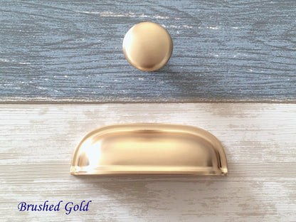 2.5" Gold Cup Drawer Pull, Cabinet Knobs, 64 mm Centers, Kitchen Hardware