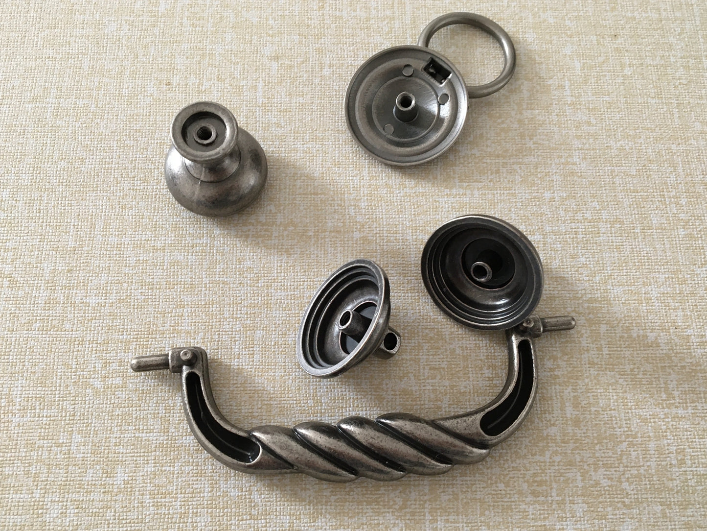 4.5" Bail Drawer Pull Handles, Antique Pewter, Round Knob and Drop Ring