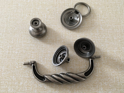 4.5" Bail Drawer Pull Handles, Antique Pewter, Round Knob and Drop Ring