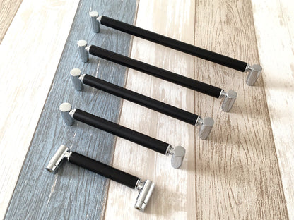Modern Cupboard Bar Handle, Black Silver Wardrobe Pull, Drawer Knob