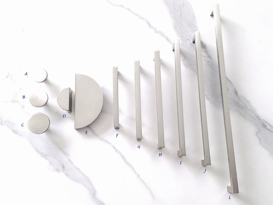 Nickel Slim Square Cabinet Handle, Half Moon Drawer Pull, Geometric Minimalist Kitchen Hardware