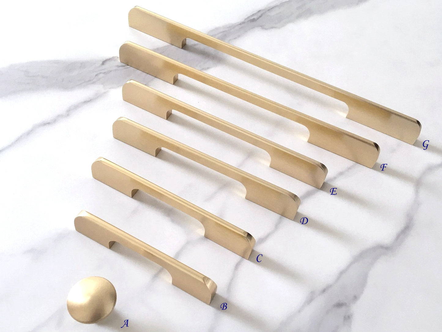 Brushed Gold Brass Cabinet Pull, Alumimum, Mid Century Modern Drawer Handle